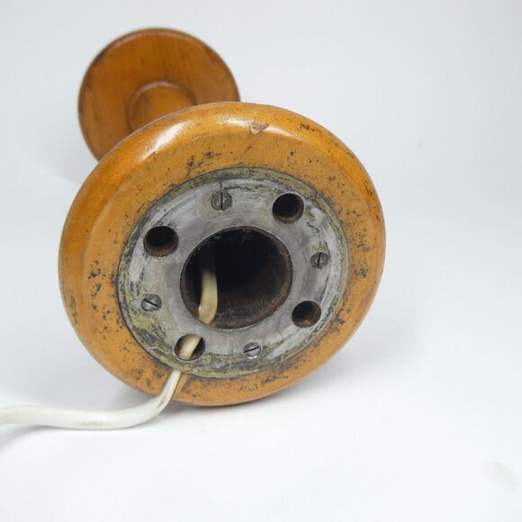 Wooden Spool Lamp Vintage Repurposed Bobbin Primitive 11" Tall - Picture 5 of 10
